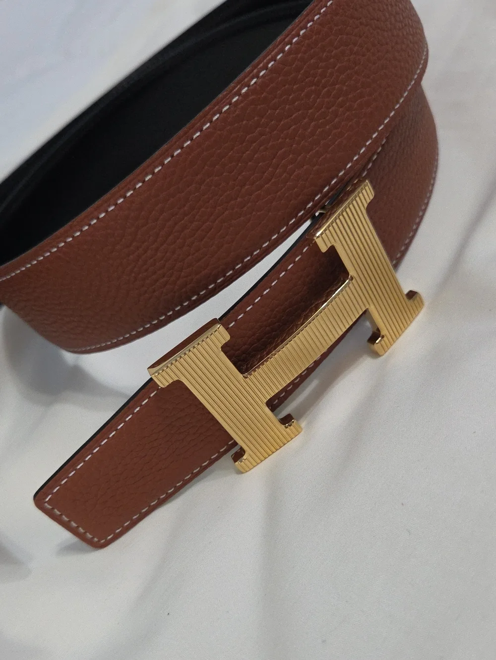 Hermes Brown Leather Men's Belt with Gold H Buckle 100cm